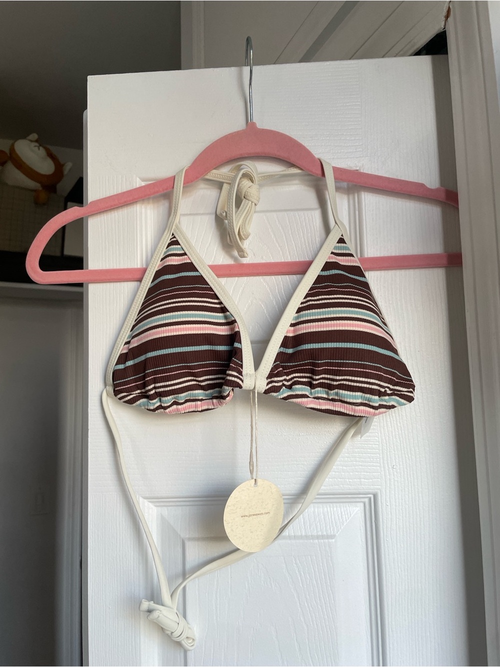 Deep Coffee Ribbed Striped Contrast Binding Triangle Top